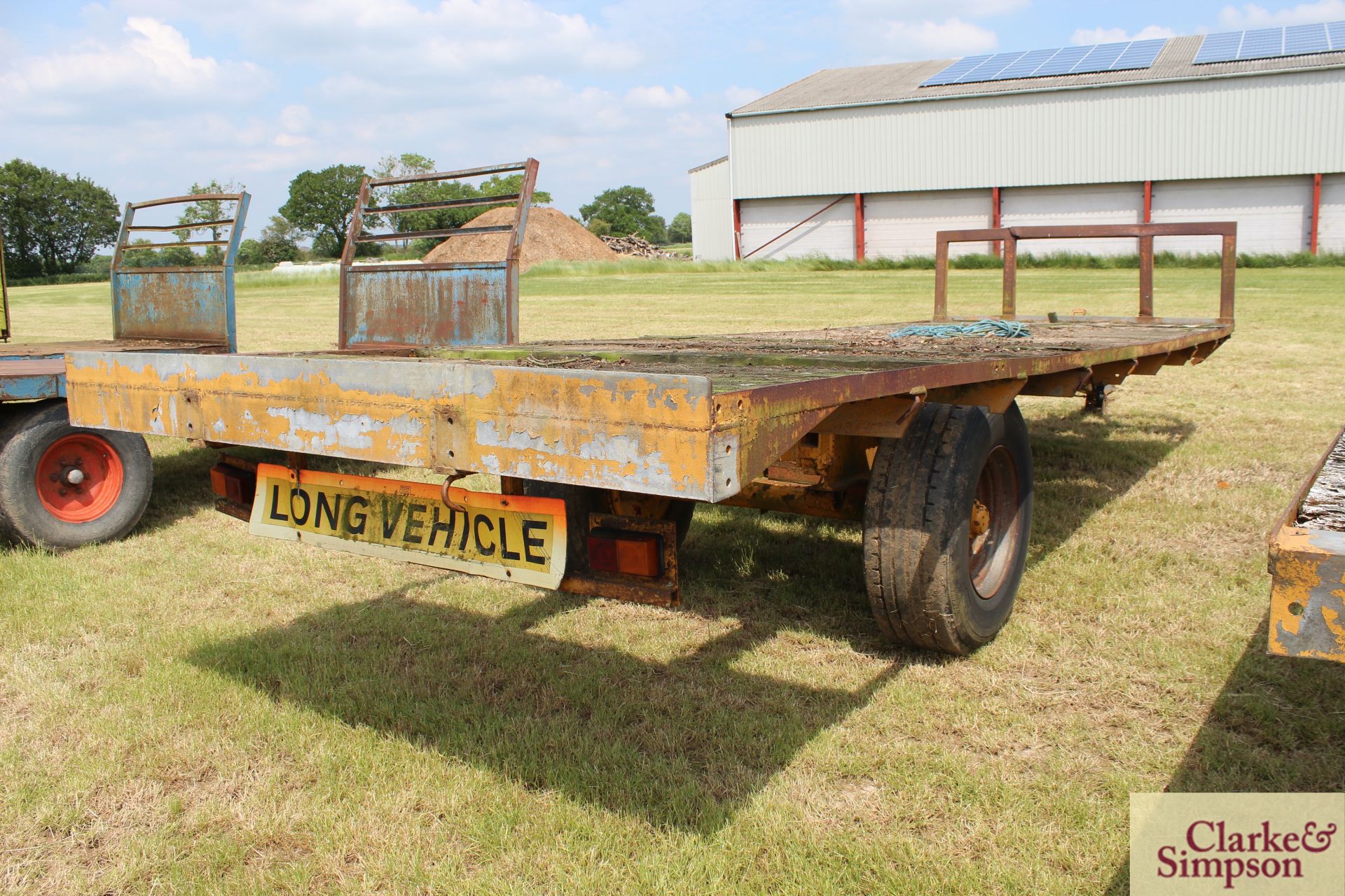 Farm made c.24ft single axle flat bed trailer. With super single wheels and tyres. LH - Image 4 of 14