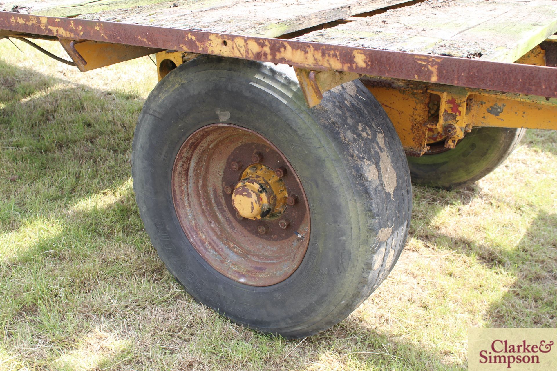 Farm made c.24ft single axle flat bed trailer. With super single wheels and tyres. LH - Image 12 of 14