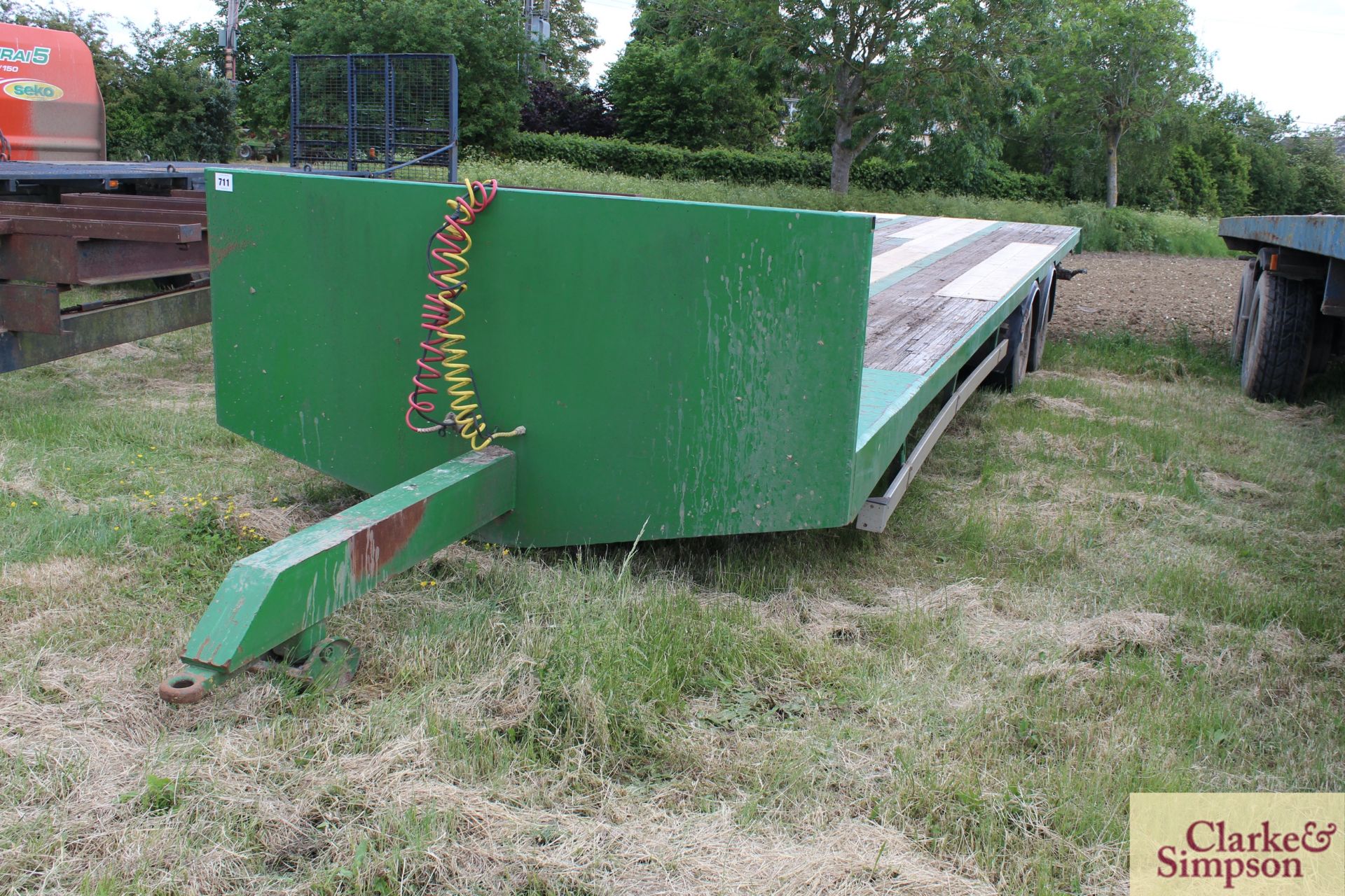 c.32ft twin axle flat bed trailer. Ex-step frame conversion. With twin wheels and air brakes. LV - Image 2 of 17