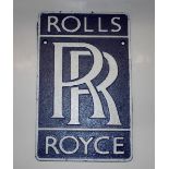 A reproduction cast metal Rolls Royce sign