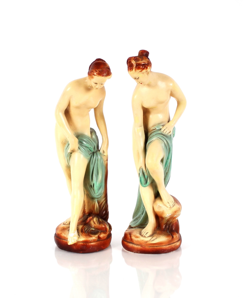 A pair of Art Deco painted plaster figures of bath