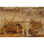 J Chen, study of Hong Kong waterfront, pallet knif