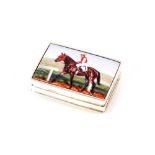 A white metal and enamel decorated pill box, the l