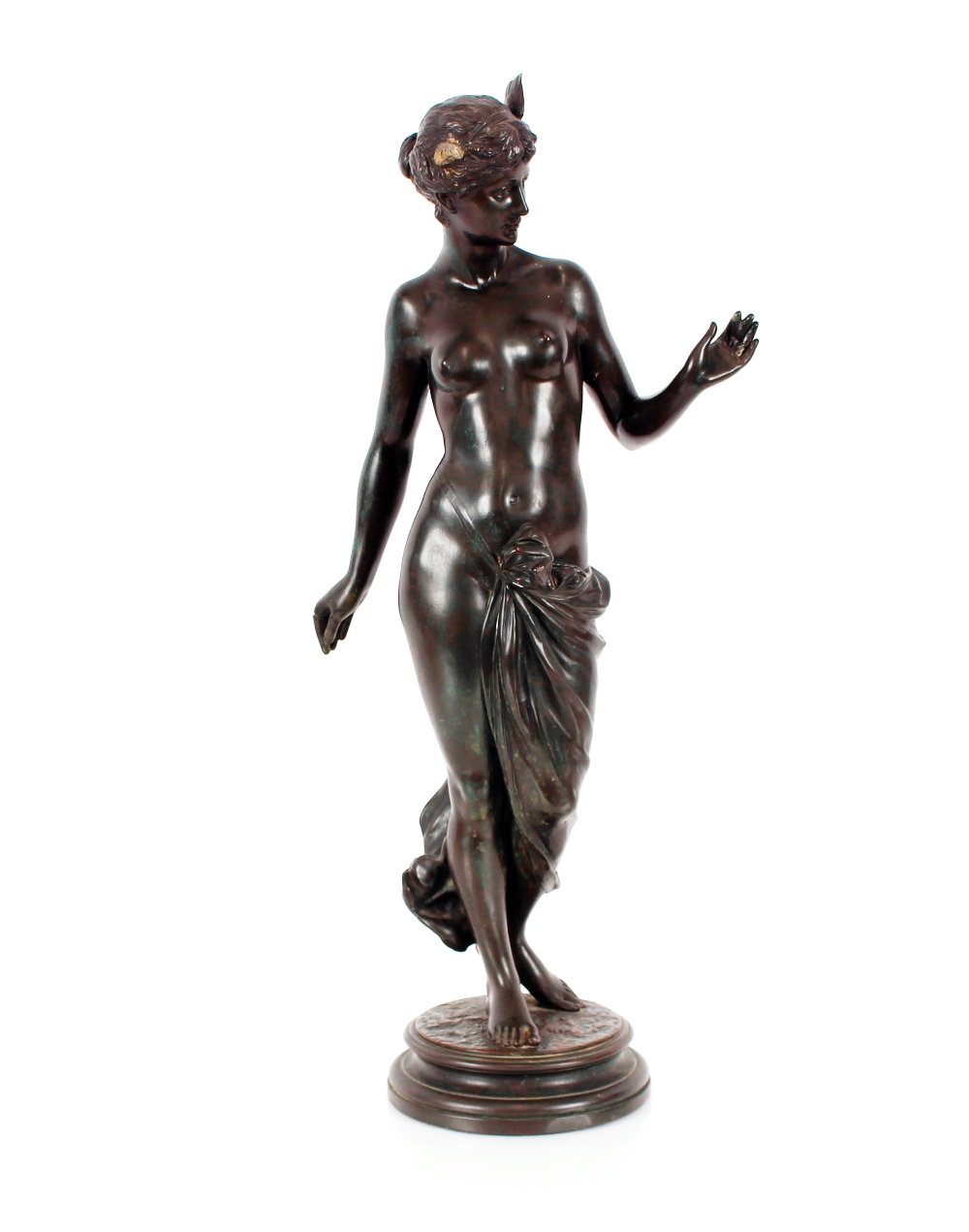 A bronze figure of a semi-naked goddess, 70cm high