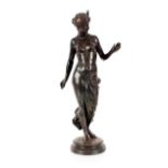 A bronze figure of a semi-naked goddess, 70cm high