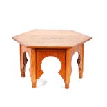 A small oak octagonal Gothic style occasional tabl