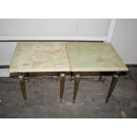 A pair of green onyx and brass occasional tables r