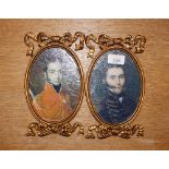 A pair of miniature portrait prints in decorative