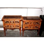 A near pair of faux walnut and inlaid two drawer c