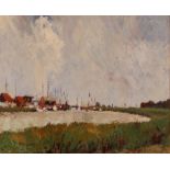 Peter Lang, "Southwold The River", signed oil on b