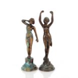 Two Art Deco bronze figures of naked ladies, 15cm