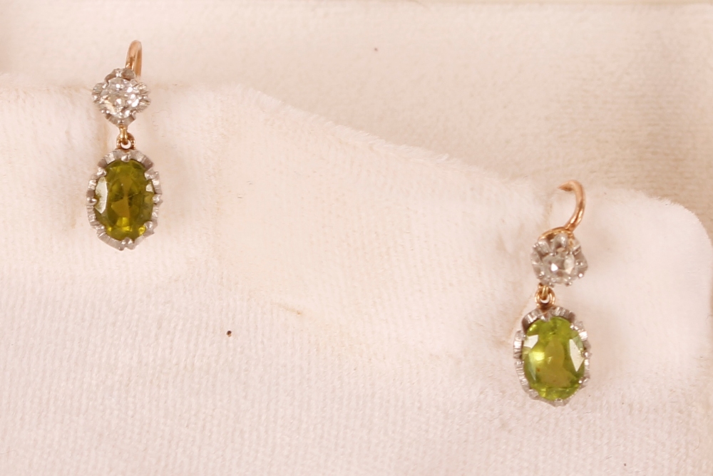 A pair of Peridot and diamond drop ear-rings - Image 2 of 2