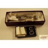 A quantity of silver and plated cutlery; a cased p