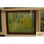 An impressionist style print of a bedroom scene