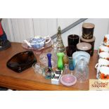 A quantity of various coloured glassware pottery s