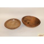 Two 19th Century sycamore dairy bowls, approx. 13½" and 16