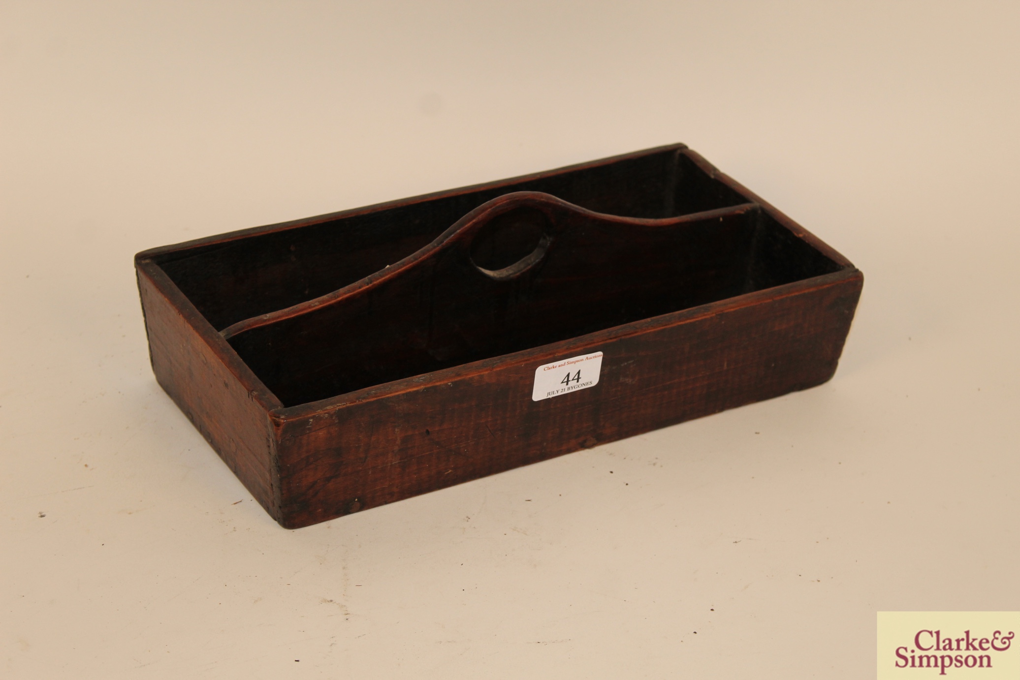 An antique elm two division cutlery tray