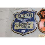 A "Richfield The gasoline of Power" shield shape e