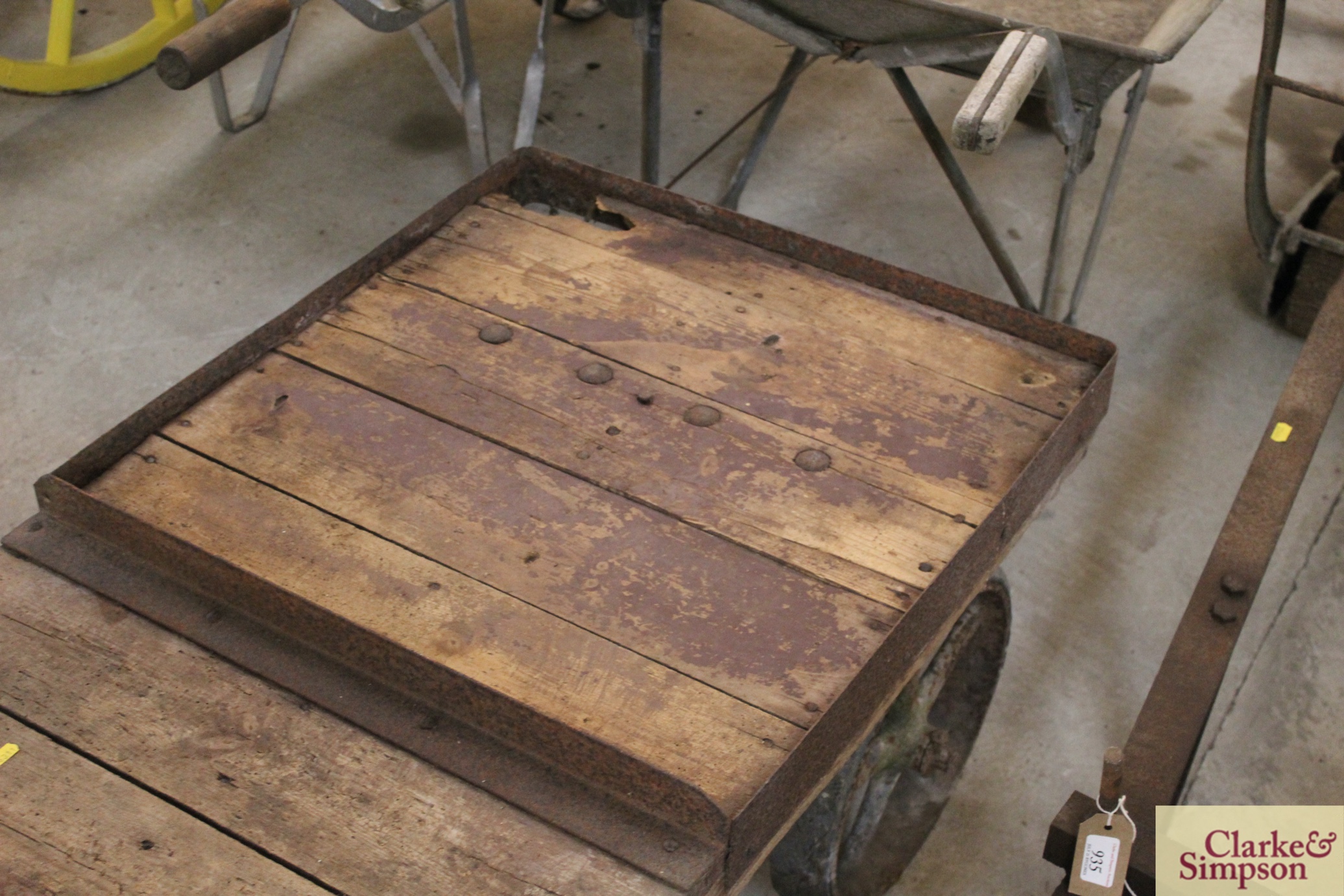 A vintage three wheel railway trolley, one wheel A - Image 4 of 7