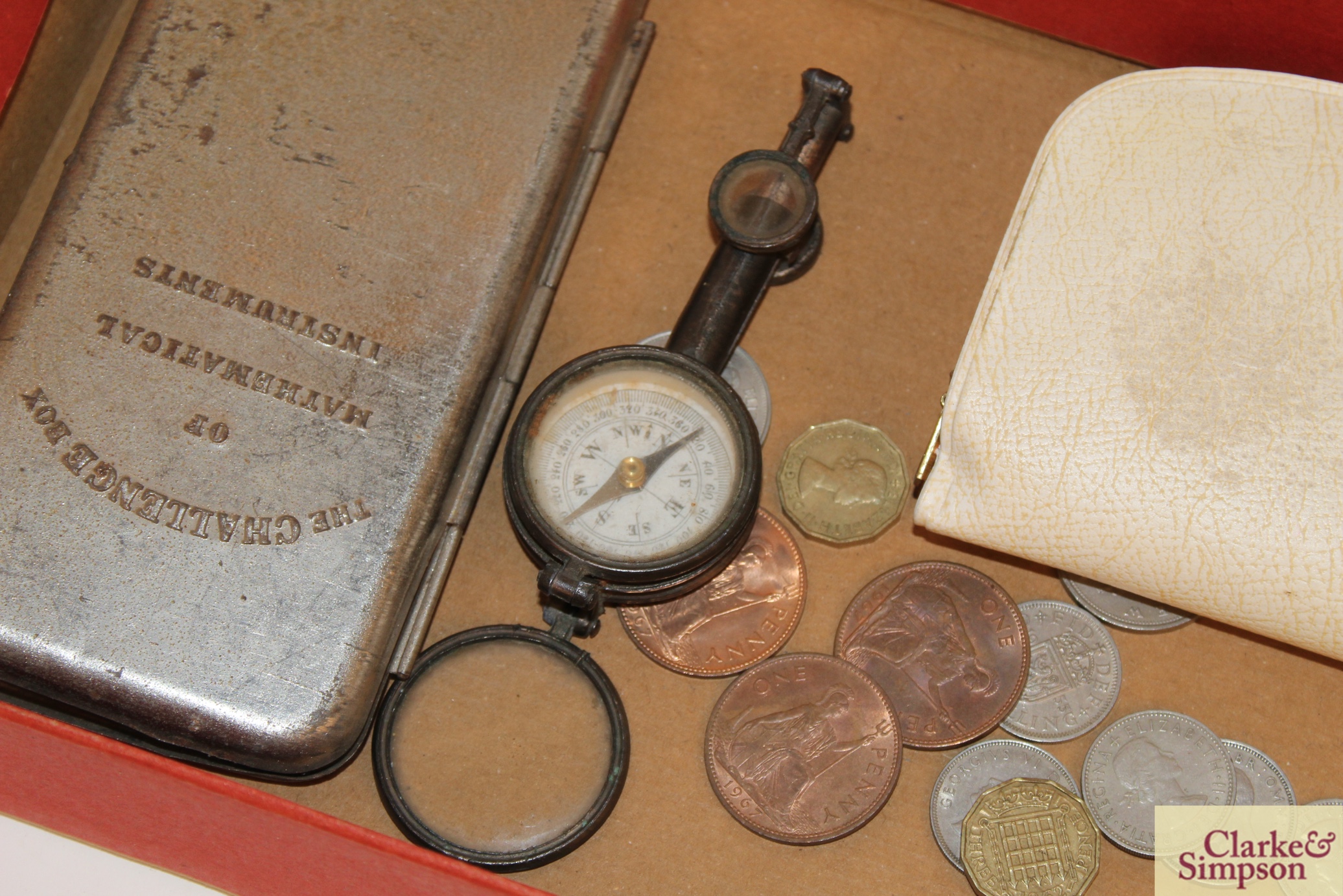 A metalware drawing instrument box; a compass; va - Image 3 of 6