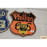 A "Phillips" enamel advertising sign of shield sha