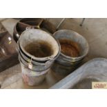 Four vintage galvanised swing handled buckets and