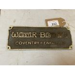 A Webster & Bennett Ltd. of Coventry England brass