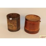 An antique pine flour barrel and a Colmans mustar