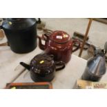 Two vintage enamel teapots, one gallon and half ga