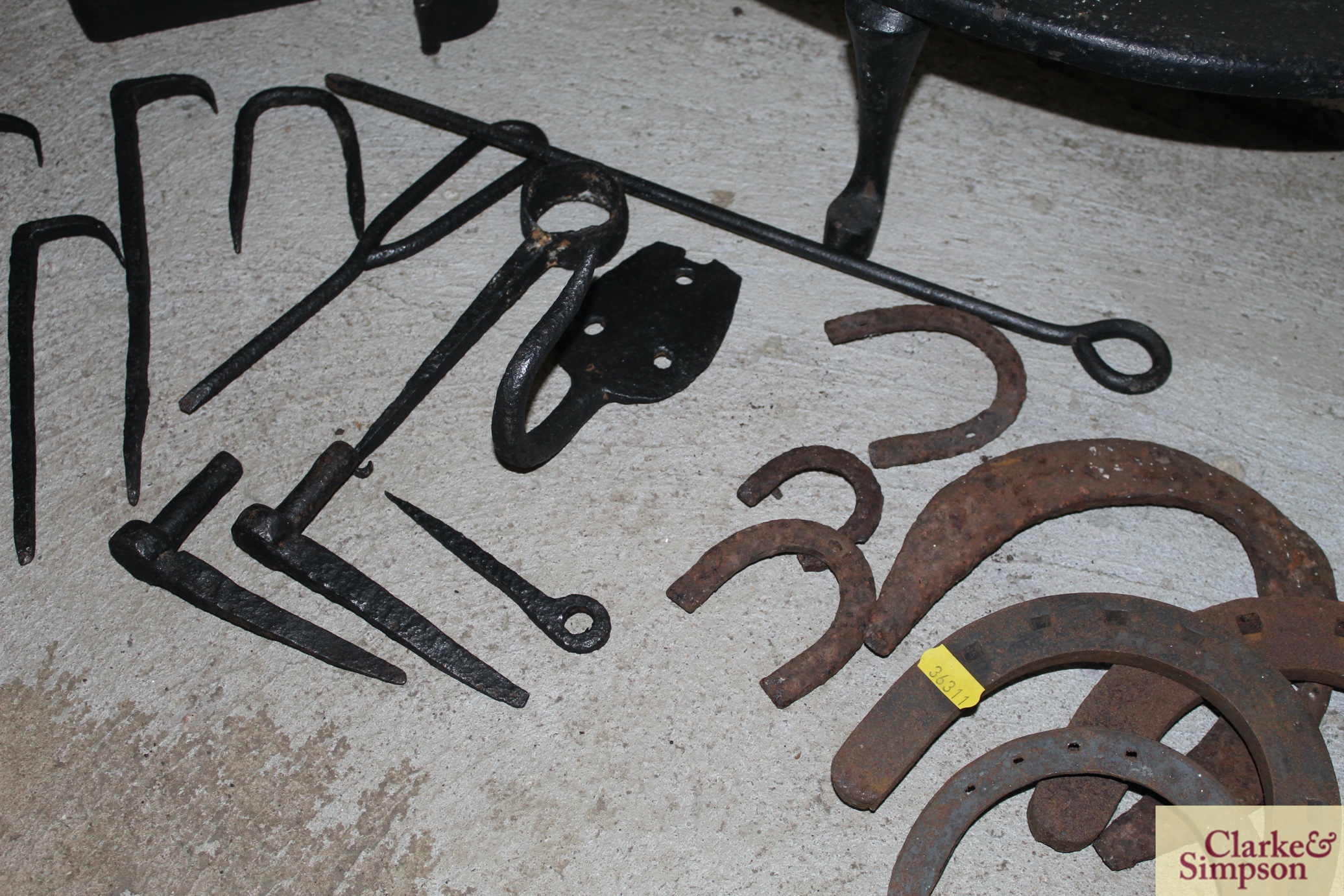 A cast iron hearth stand; various iron hearth hook - Image 4 of 5