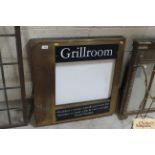 A brass mounted double sided "Grill Room" sign