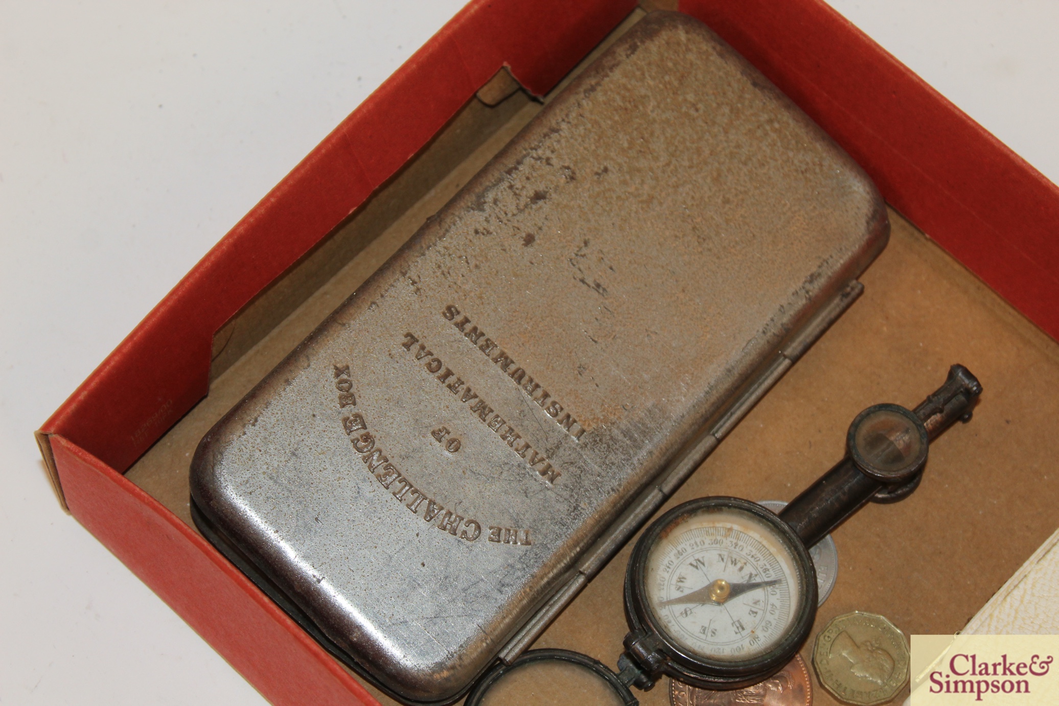 A metalware drawing instrument box; a compass; va - Image 4 of 6