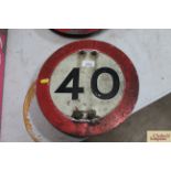 A 40mph reflective road sign