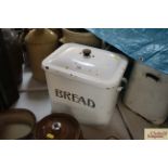 A white enamel bread bin