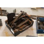 A quantity of tools including two braces, borers,