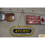 An "Atcost Limited" enamel advertising sign with chain hangers. approx.12" x
