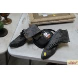 A pair of vintage boots & cleaning items