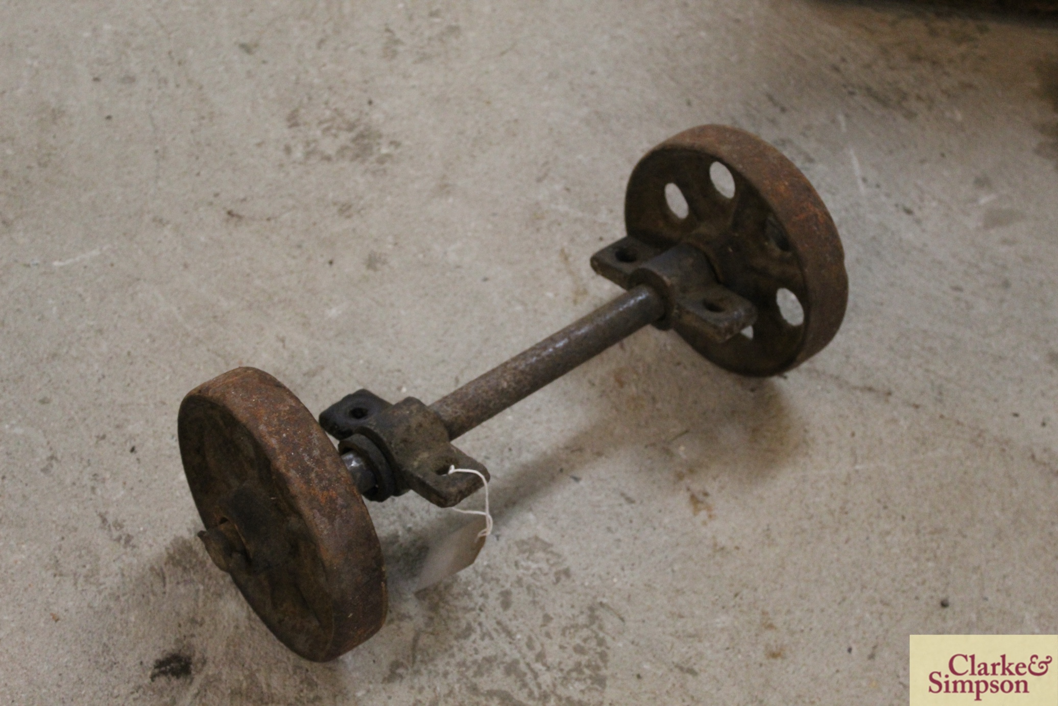 A pair of small wheels with axle, for sack barrow - Image 2 of 2