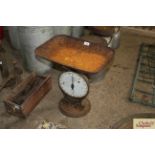A set of 100lb Salter scales with tray