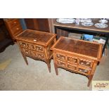 A near pair of walnut and inlaid and two drawer che