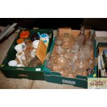Two boxes containing various glassware, including