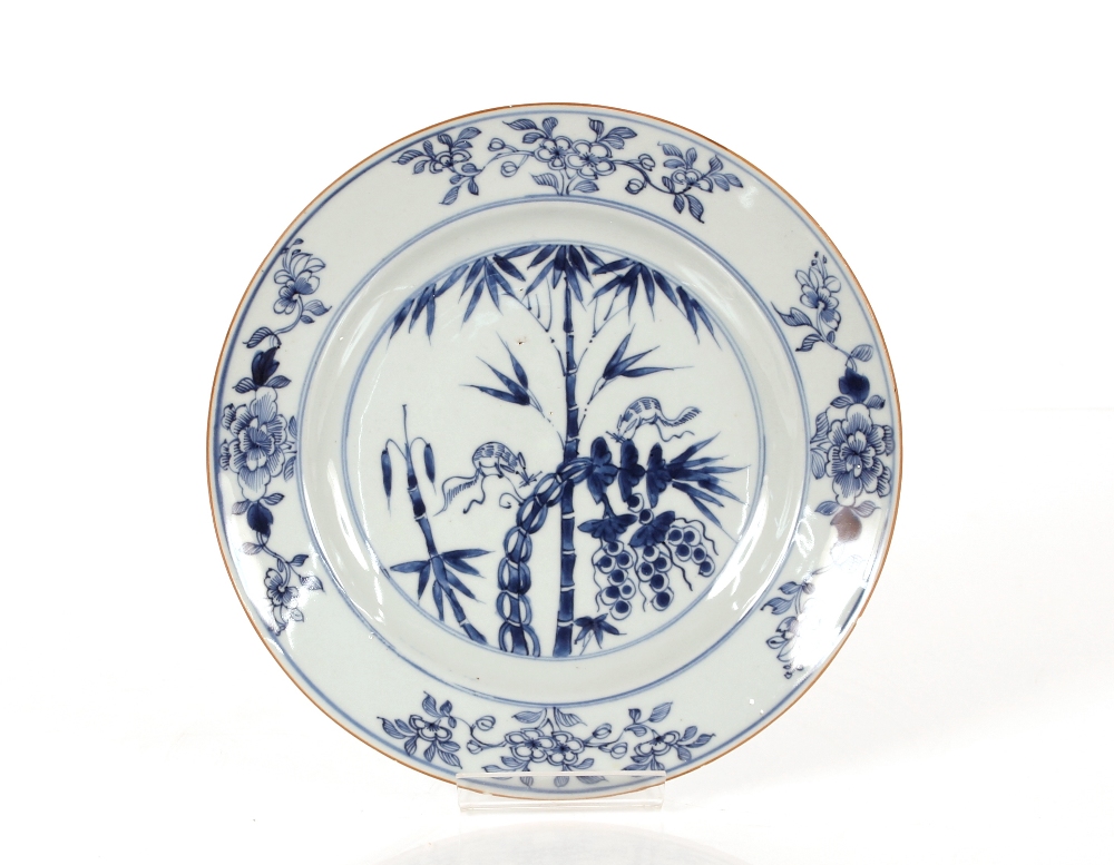 Five 19th Century Chinese blue and white plates, decorated with squirrels amongst bamboo shoots, - Image 4 of 5