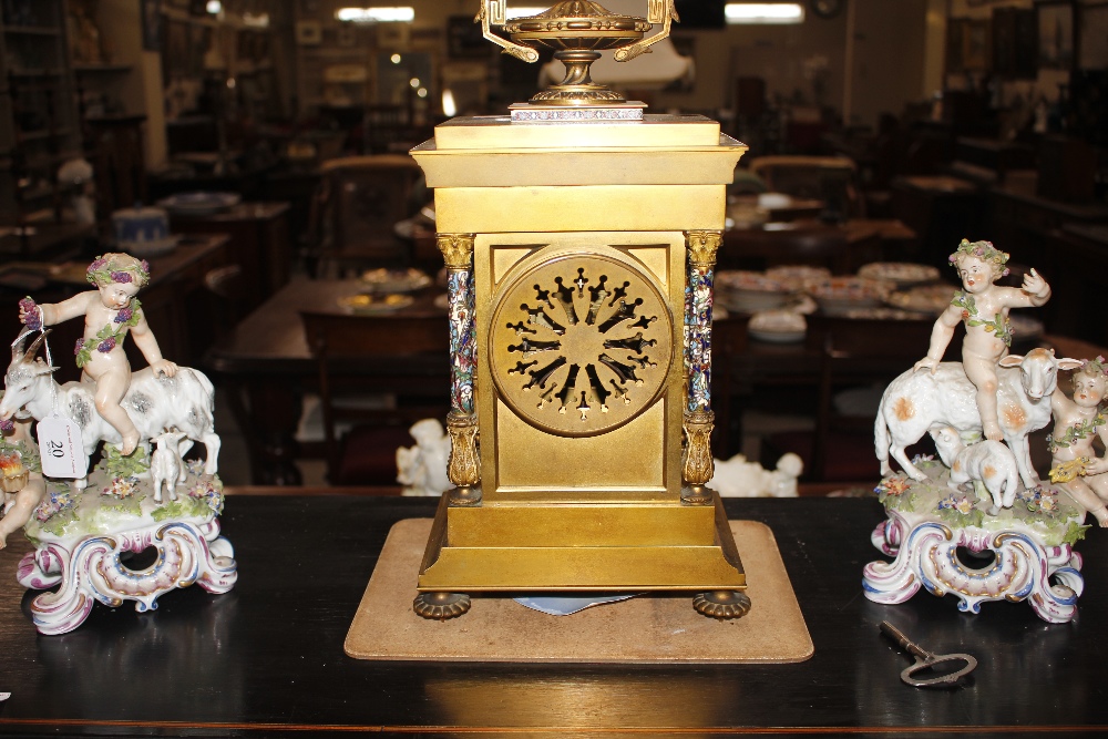 An Ormolu and enamel clock garniture, the clock surmounted by a urn finial, circular dial supporting - Bild 6 aus 16