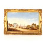 19th Century school, study of a continental canal scene with boats, figures and buildings, 34cm x