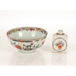 A 19th Century Chinese famille rose bowl, 23cm dia.; and a famille rose tea caddy 12.5cm high (2)