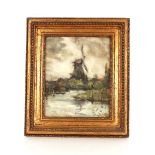 Late 19th Century school, study of a windmill with boat in fore ground on the mill pond, unsigned