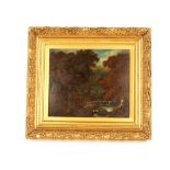 19th Century school, study of a deer in woodland river, unsigned oil, 35cm x 41cm