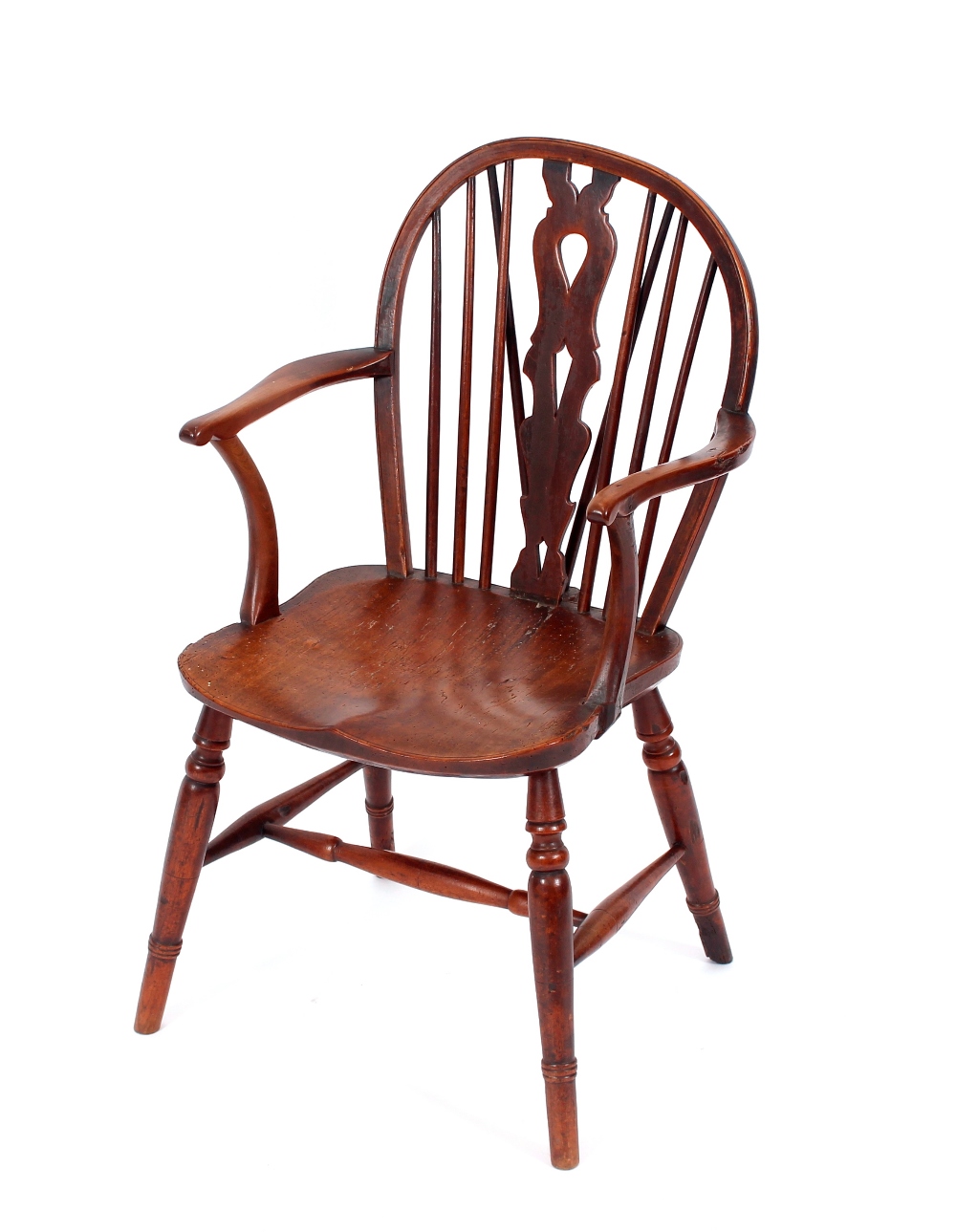 A 19th elm and yew wood Windsor elbow chair