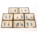 Fourteen 19th Century Chinese paintings on pith or rice paper, depicting domestic and rural