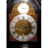 A George III and later marquetry inlaid mahogany long case clock, the domed hood with three brass